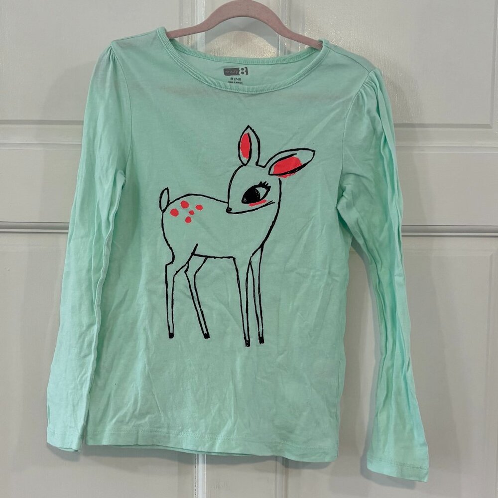 Girls Long Sleeve Tee with fawn by Crazy 8, size M (7/8) Like new Condition!